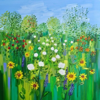 Image of Summer Border with Roses and Sunflowers by Sheila Fowler